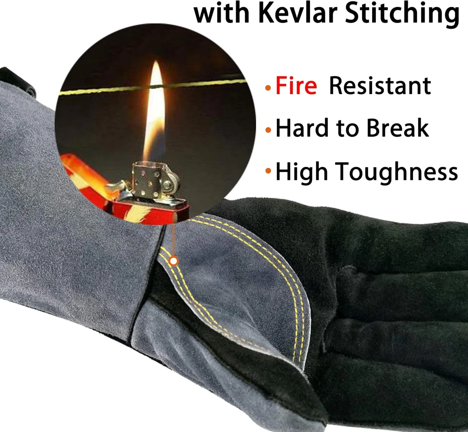 16 Inches,932,Leather Welding Gloves, Heat/Fire Resistant,Large Mitts for BBQ,Oven,Grill,Fireplace,Tig,Mig,Forge,Baking,Furnace,Stove,Pot Holder,Animal Handling Glove.L Black-gray