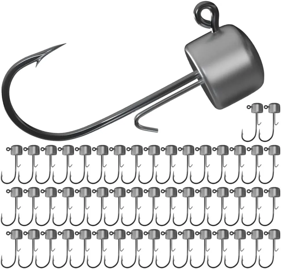 50pcs Ned Jig Hook Kits, Jig Heads for Soft Worm T Tail Fishing Lure, Fishing Hooks Fishing Gear Accessories 3.5g