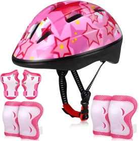 7 Pcs Kids Helmet Adjustable for Kids Ages 3-8 Years Old Girls Boys Toddler Helmet with Protective Sports Gear Set Knee and Elbow Pads Wrist Guards Protect Set