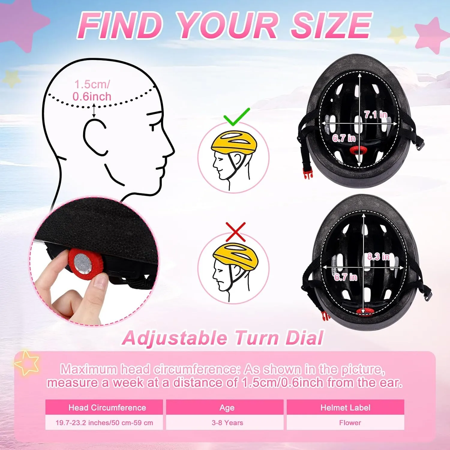 7 Pcs Kids Helmet Adjustable for Kids Ages 3-8 Years Old Girls Boys Toddler Helmet with Protective Sports Gear Set Knee and Elbow Pads Wrist Guards Protect Set