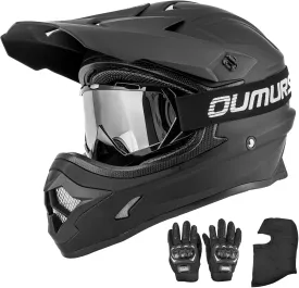 Adult ATV Dirt Bike Helmet with Goggles Gloves & Mask Quick Release Buckle Adjustable Sun Visor Motorcycle Adult Helmet Off-Road Motocross Downhill Moped MX for Unisex-Adult