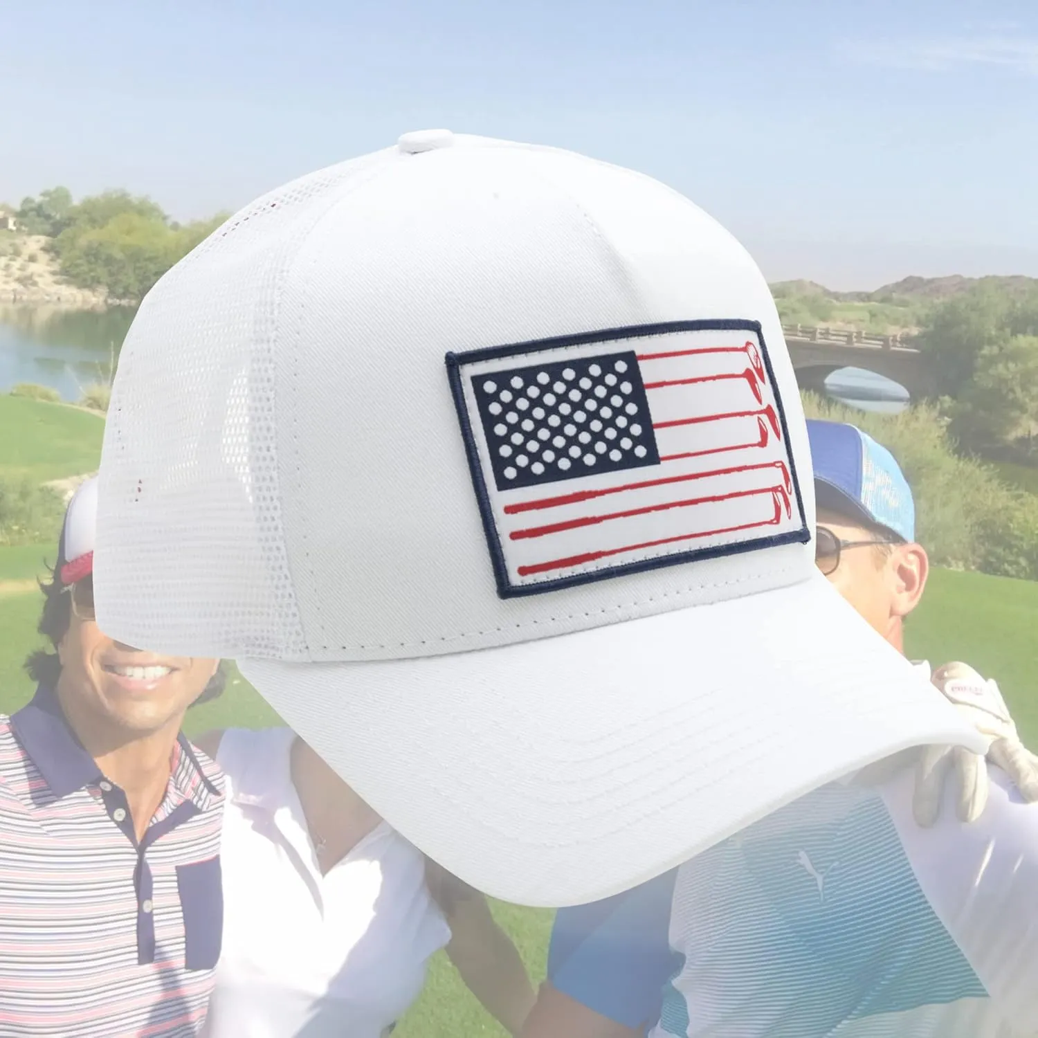 American Golf USA Flag Trucker Hats Lucky Golfing Mens Cap Embroidered Patch Mesh Back Snapback Hat - Great Gifts for Golfer