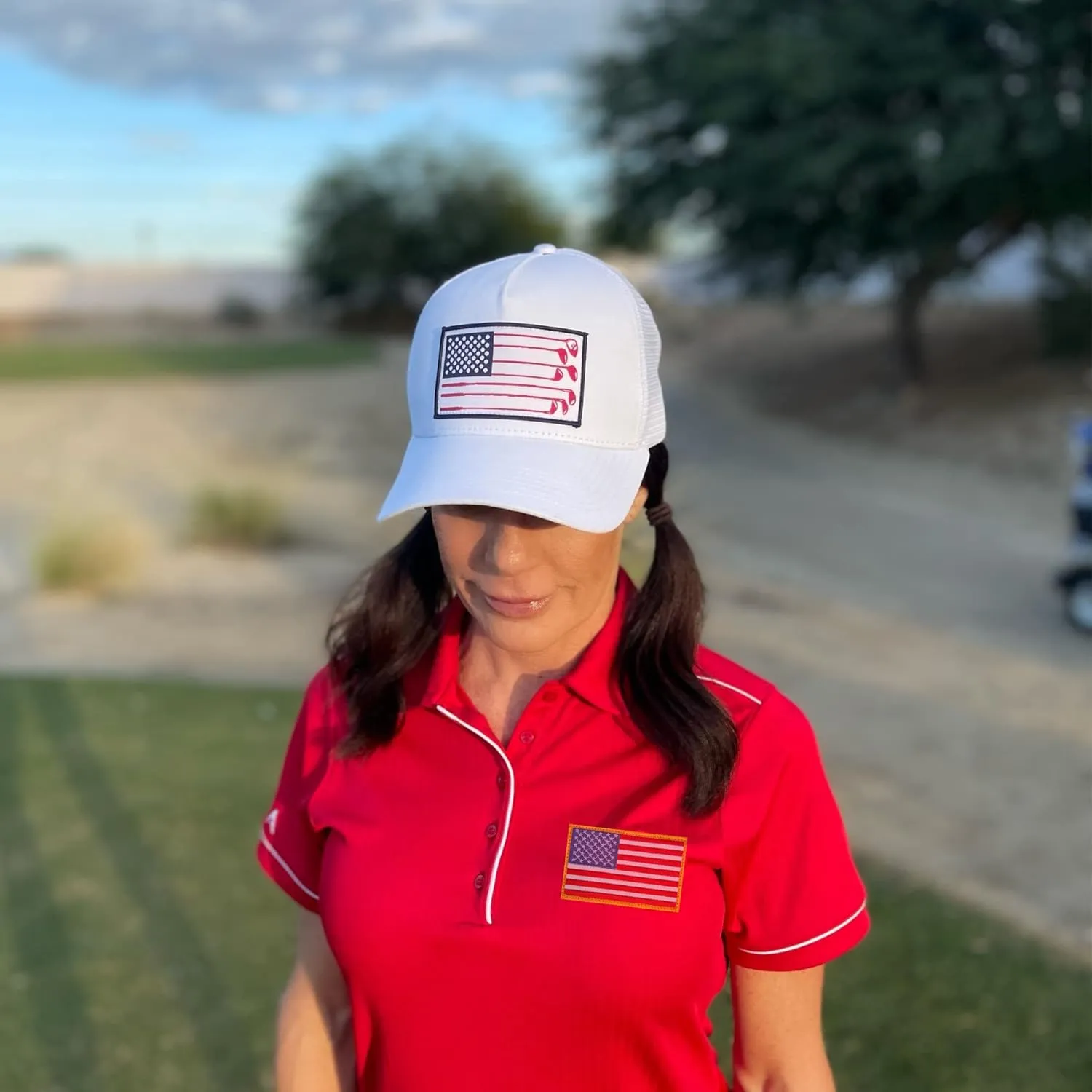 American Golf USA Flag Trucker Hats Lucky Golfing Mens Cap Embroidered Patch Mesh Back Snapback Hat - Great Gifts for Golfer
