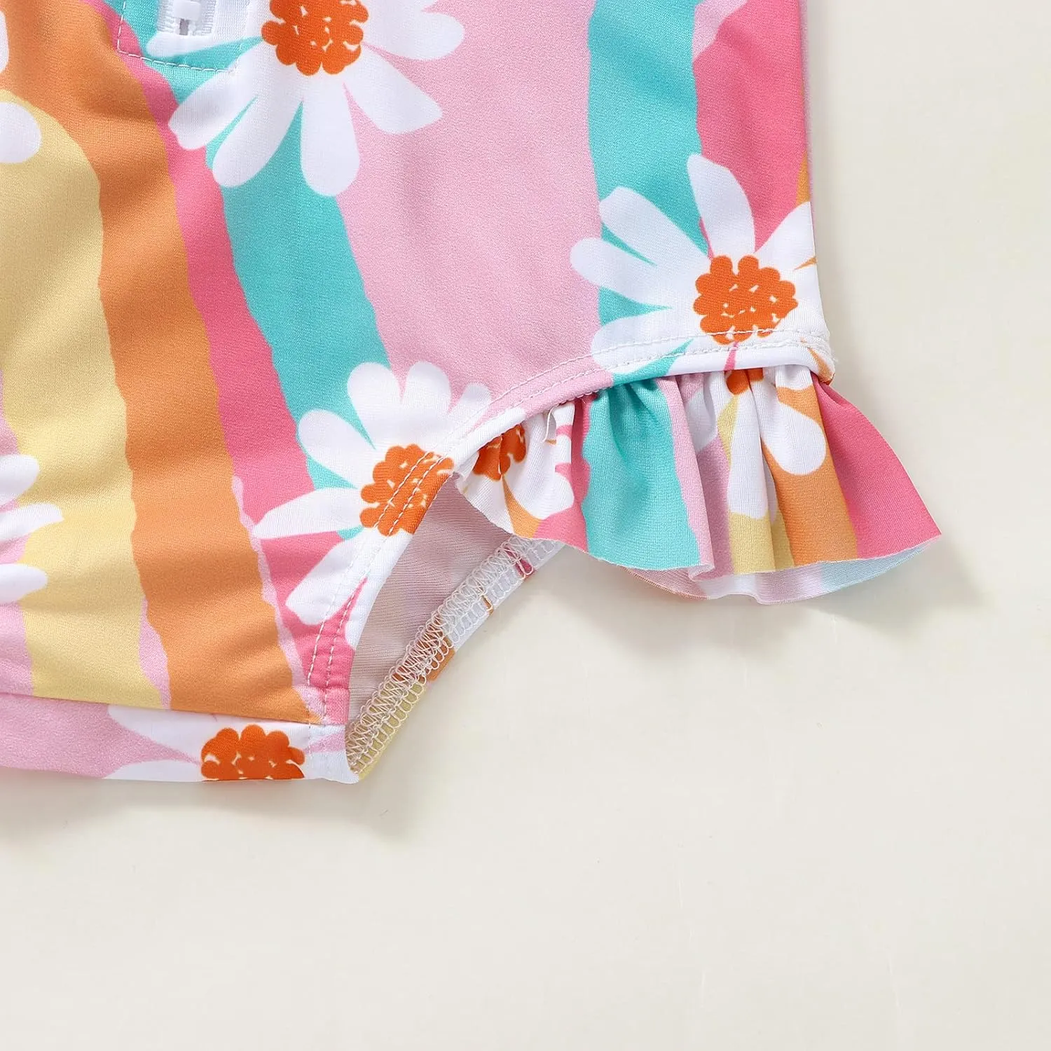 Baby Girls Long Sleeve One Piece Swimsuit Zipper Bathing Suit Toddler Infant Rash Guard Swimwear with Sun Hat Set