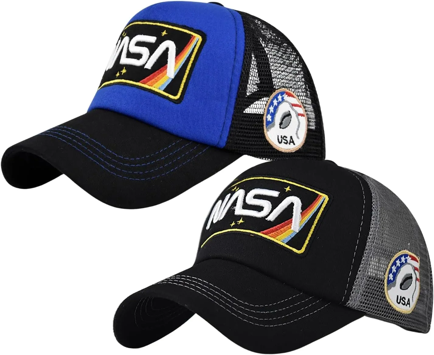 BAIMORE NASA Hat Baseball Cap Mesh Snap Back Adjustable Patchwork Outdoor Sports Cap