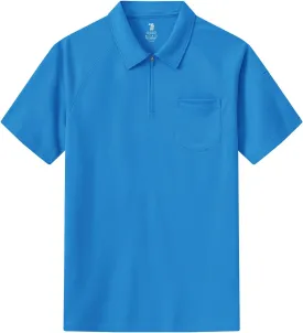 BASUDAM Men's Zippered Polo Shirts with Pocket Quick Dry Short Sleeve Active Performance
