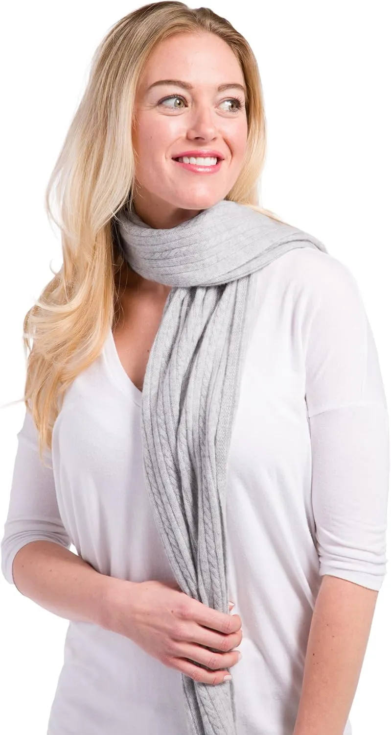 Fishers Finery Women's Cozy Cashmere Cable Knitted Winter Scarf | Black Label Box