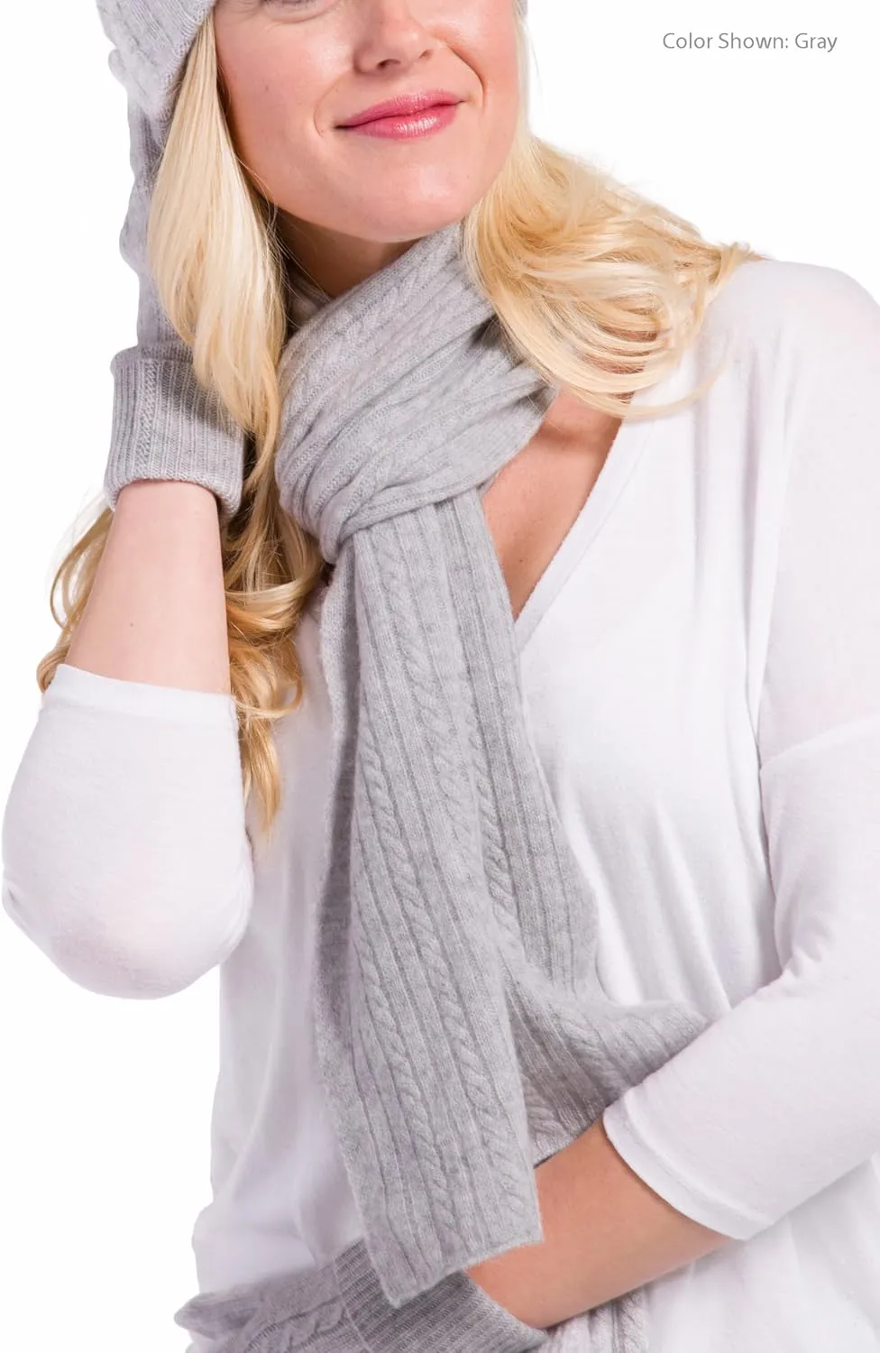 Fishers Finery Women's Cozy Cashmere Cable Knitted Winter Scarf | Black Label Box
