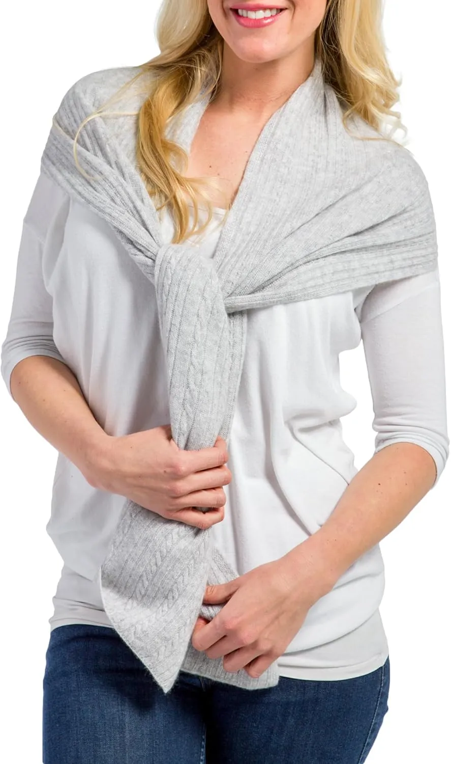 Fishers Finery Women's Cozy Cashmere Cable Knitted Winter Scarf | Black Label Box