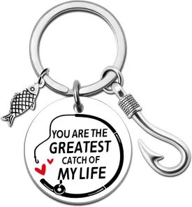 Fishing Gifts for Men Fisherman Gifts for Boyfriend Husband Hubby Funny Fishings Lure Hook Keychain Personalized Gift for Fishing Lover for Birthday You Are The Greatest Catch of My Life Fish Keychain