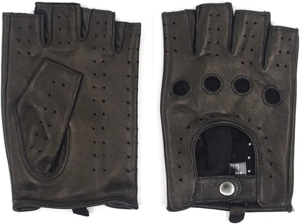 Harssidanzar Mens Fingerless Half Finger Leather Driving Gloves Lambskin Unlined Upgrade GM032US