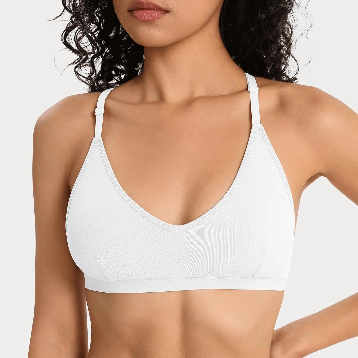INIBUD Sports Bras for Women Racerback Triangle Padded Bralette Y Back Seamless Bra No Underwire V Neck Wireless