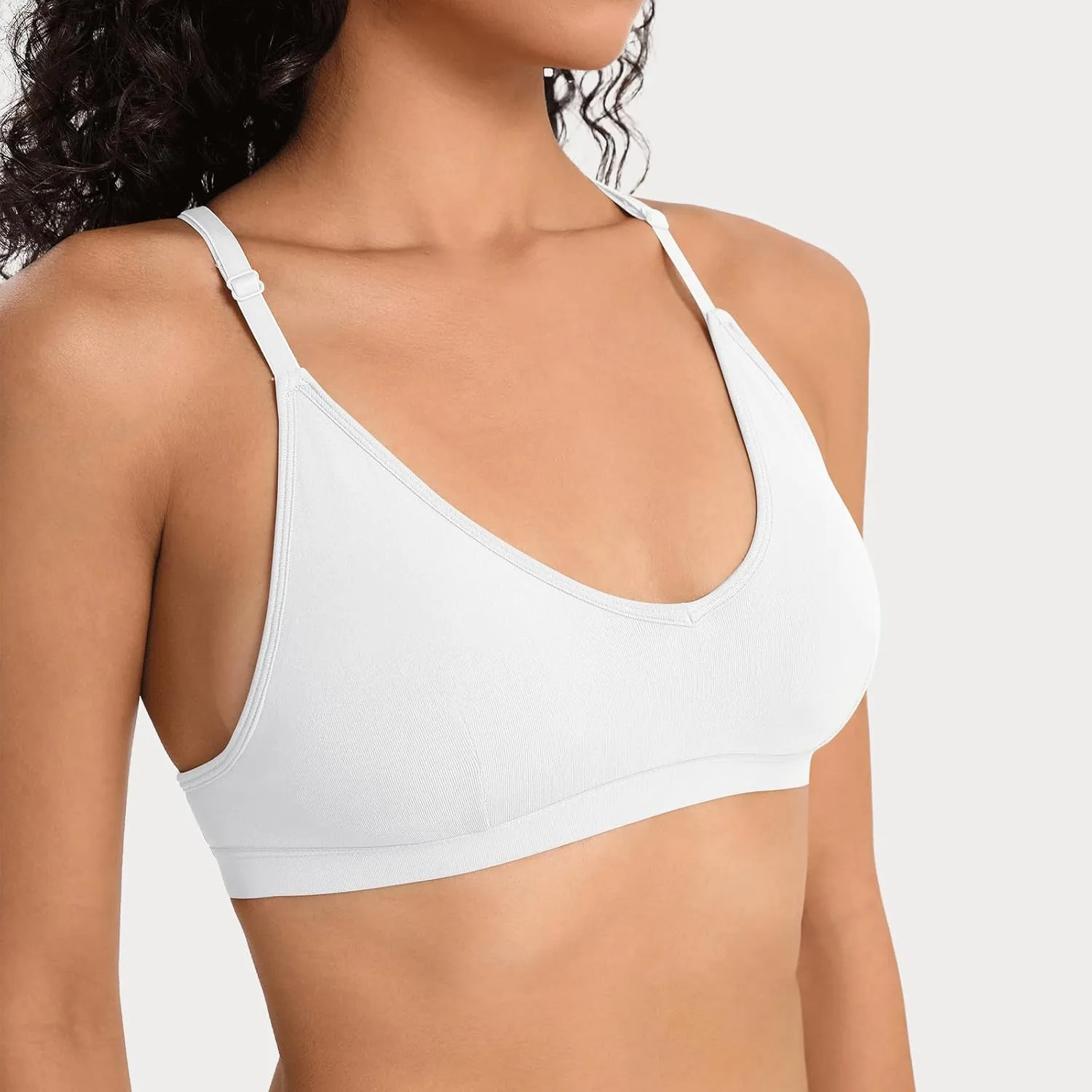 INIBUD Sports Bras for Women Racerback Triangle Padded Bralette Y Back Seamless Bra No Underwire V Neck Wireless