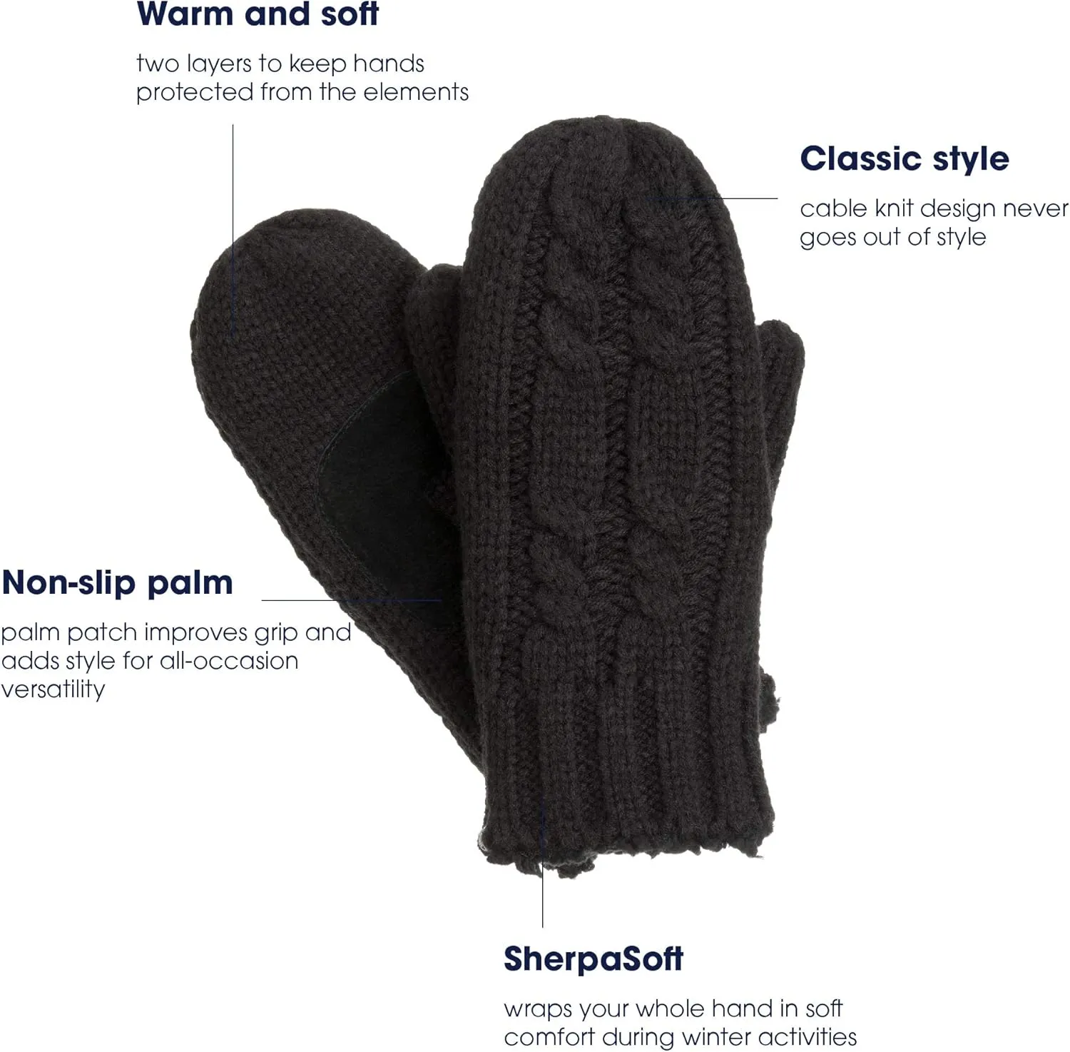 isotoner Women's Chunky Cable Knit Sherpasoft Mittens