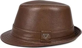 Leather Fedora Hat for Men Women Vintage Jazz Cap Trilby Hat Unisex Panama Cap Church Hat