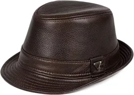 Leather Fedora Hat for Men Women Vintage Jazz Cap Trilby Hat Unisex Panama Cap Church Hat