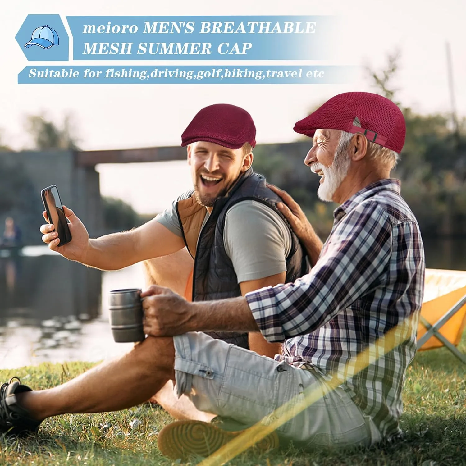 meioro Mens Breathable Mesh Summer Hat Adjustable Flat Cap Newsboy Beret Ivy Cap Irish Cabbie Fishing Hats