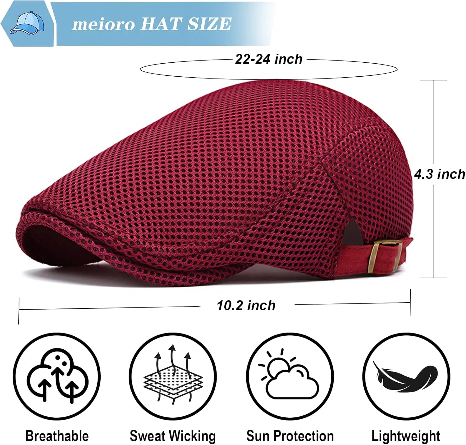 meioro Mens Breathable Mesh Summer Hat Adjustable Flat Cap Newsboy Beret Ivy Cap Irish Cabbie Fishing Hats
