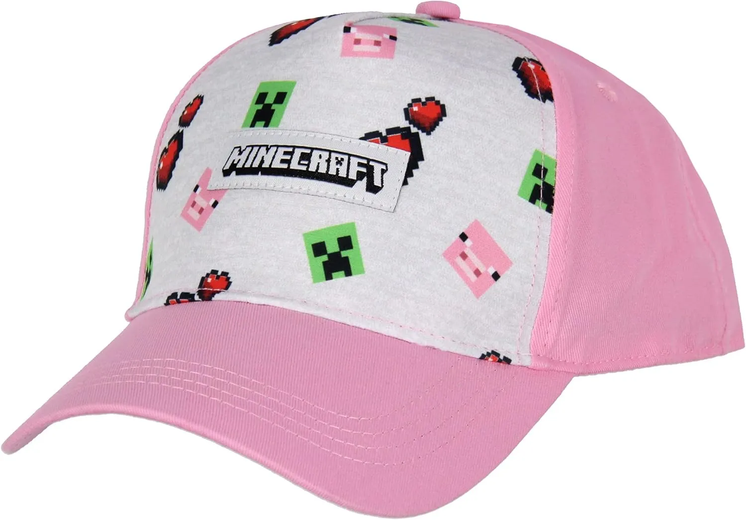 Minecraft Youth Hat Floating Creeper Head Hearts Pig Face Pink Snapback OSFM Cap