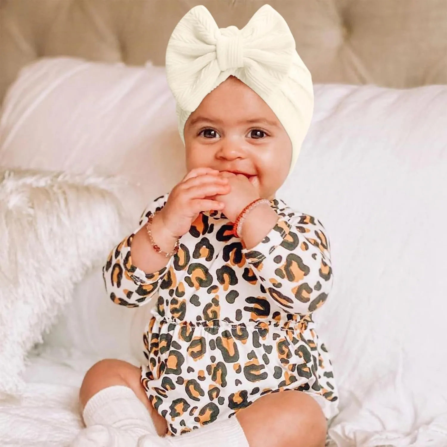 Newborn Baby Hats and Mittens Set Infant Bow Beanie Cap Toddler Gloves Newborn Hospital Hats for Baby Boy Girl 0-12 Months