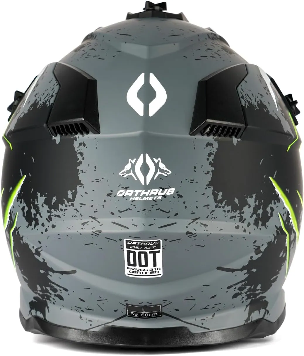 Orthrus Greyhound Off-Road Helmet: Ultimate Safety and Performance for Adult ATV, Motorcross, Dirt Bike, and Snowmobile Enthusiasts - Devour Yellow (Size L)