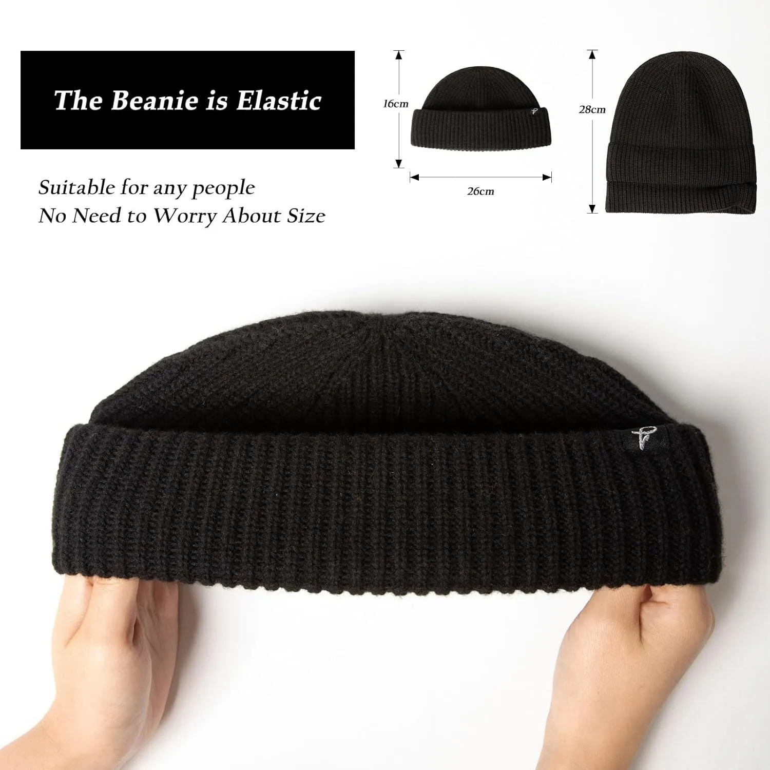 Oversize L/XL/XXL Merino Wool Blend Short Fisheman Beanie Lightweight Warm Hat for Cold Weather Winter