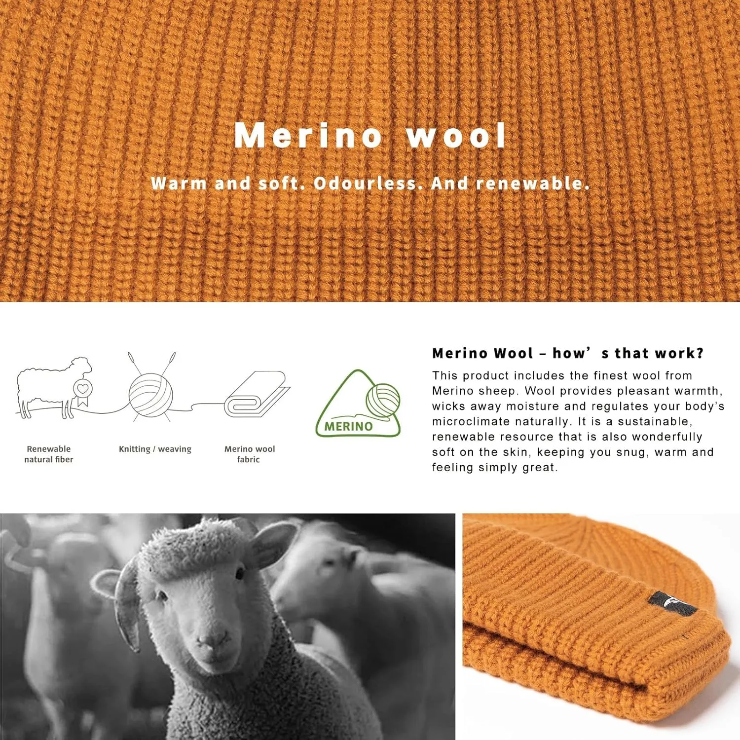 Oversize L/XL/XXL Merino Wool Blend Short Fisheman Beanie Lightweight Warm Hat for Cold Weather Winter
