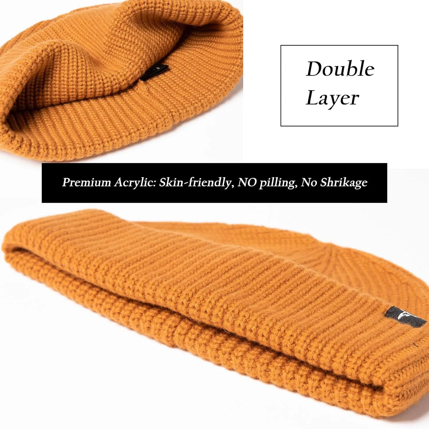 Oversize L/XL/XXL Merino Wool Blend Short Fisheman Beanie Lightweight Warm Hat for Cold Weather Winter