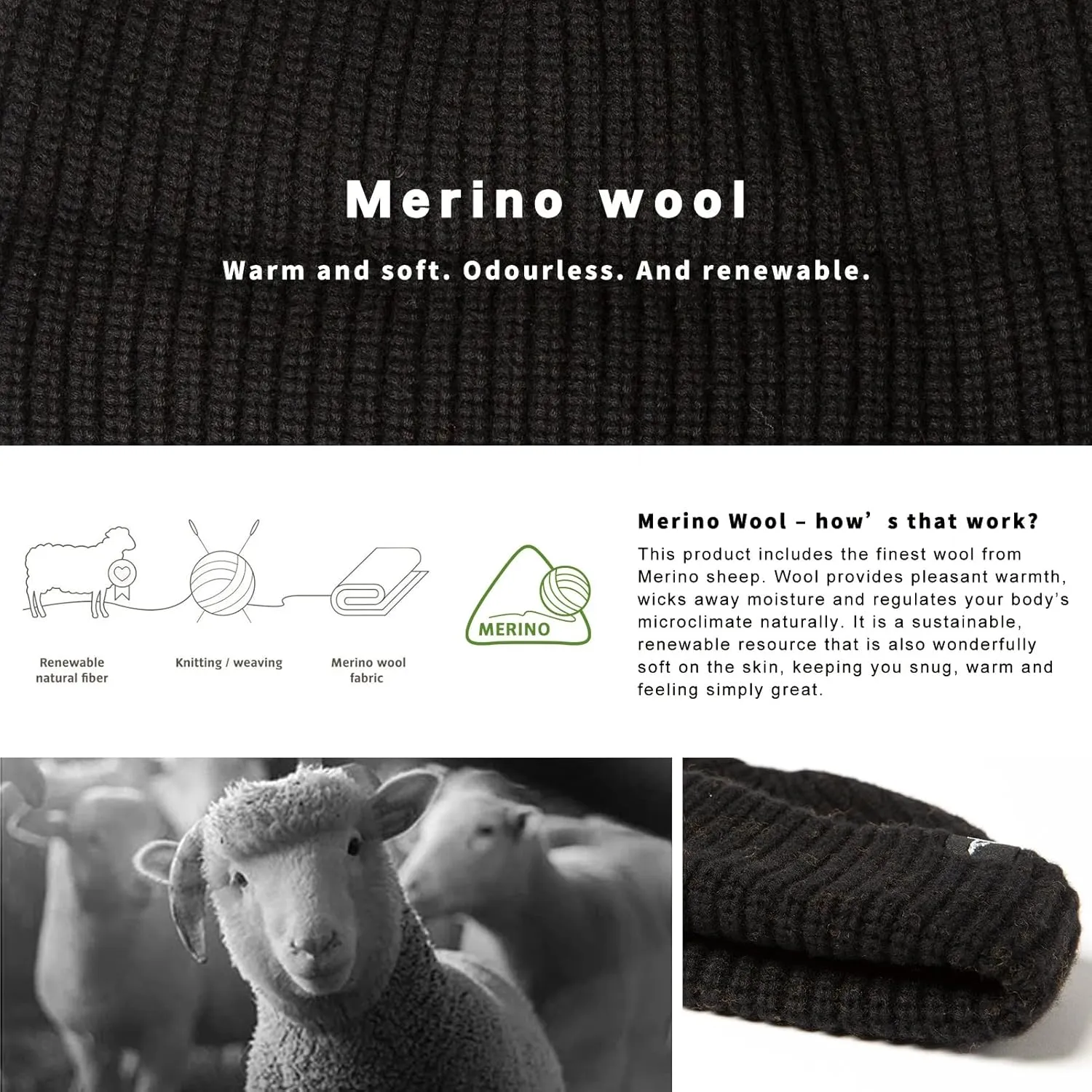 Oversize L/XL/XXL Merino Wool Blend Short Fisheman Beanie Lightweight Warm Hat for Cold Weather Winter