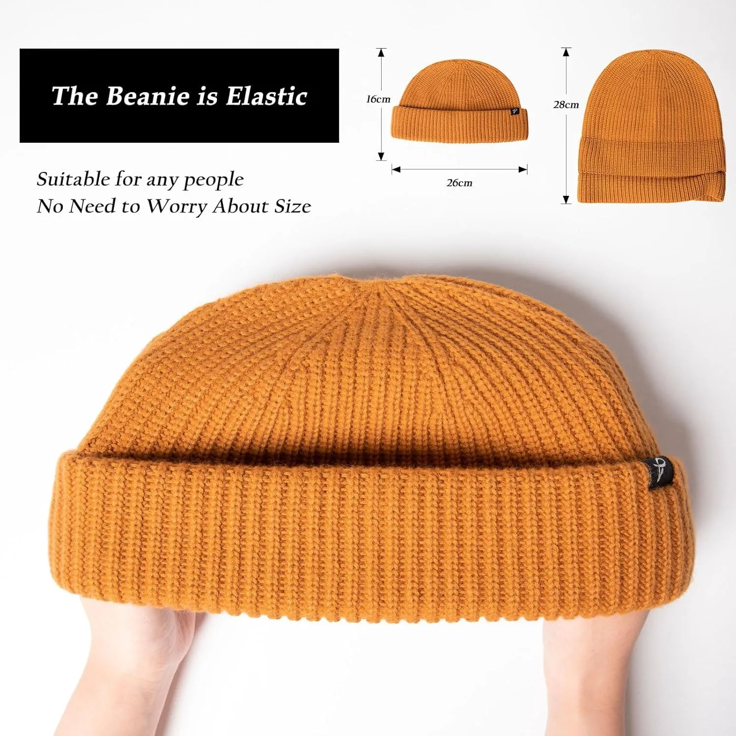 Oversize L/XL/XXL Merino Wool Blend Short Fisheman Beanie Lightweight Warm Hat for Cold Weather Winter