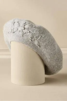 Pearl Embellished Beret: Grey