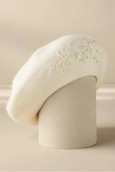 Pearl Embellished Beret: Grey
