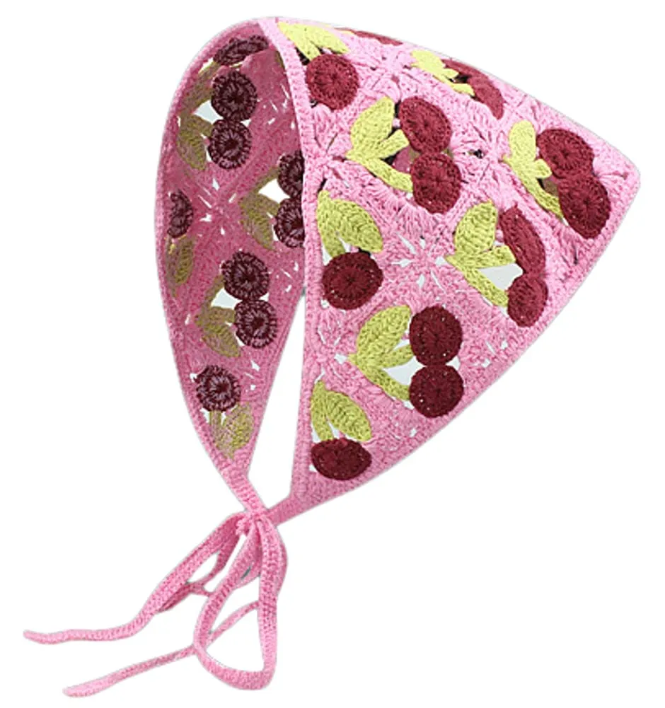 Solyinne Women's Crochet Head Kerchief Knitted Hair Scarf Headwrap for Women Girls Floral Fruits Headband