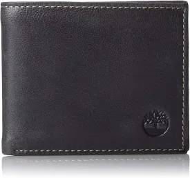 Timberland Men's Leather Wallet With Attached Flip Pocket, Black (Cloudy), One Size