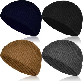 Wool Fisherman Beanie Hat Short Knit Cuff Beanies for Men Women
